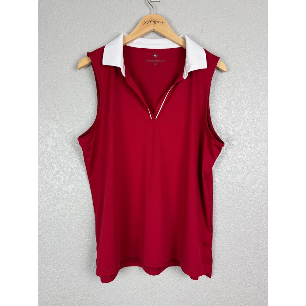 Tuckernuck Red Sleeveless Performance Jersey Caroline Polo Top XXL Golf Tnuck - Picture 2 of 10